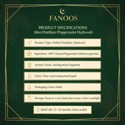 FANOOS Mint Distillate is a natural herbal distillate produced from fresh mint leaves through traditional steam distillation. Known for its refreshing aroma and digestive benefits, it is widely used in herbal beverages and food products and supplied in export‑quality packaging for international markets.